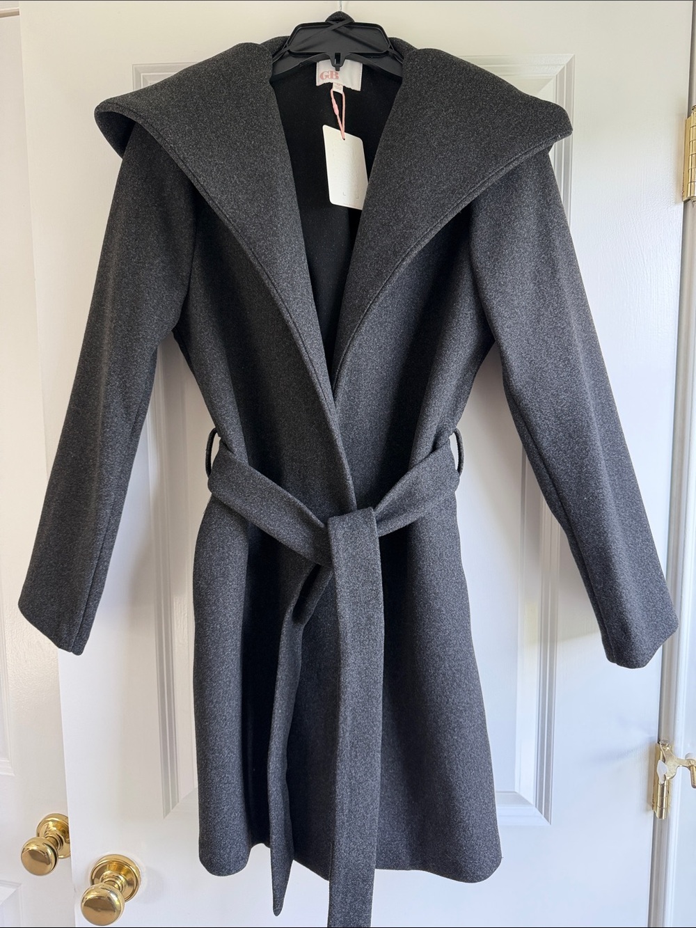 Gianni Bini Hooded Belted Trench Coat - Dark Gray - NEVER WORN!